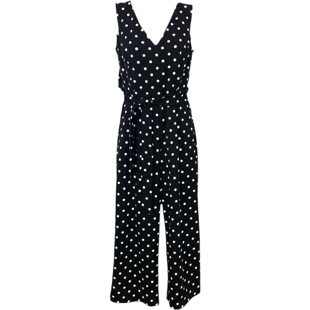 Calvin Klein Polka Dot Cutout Back Wide Leg Jumpsuit Black White Sz 2 New